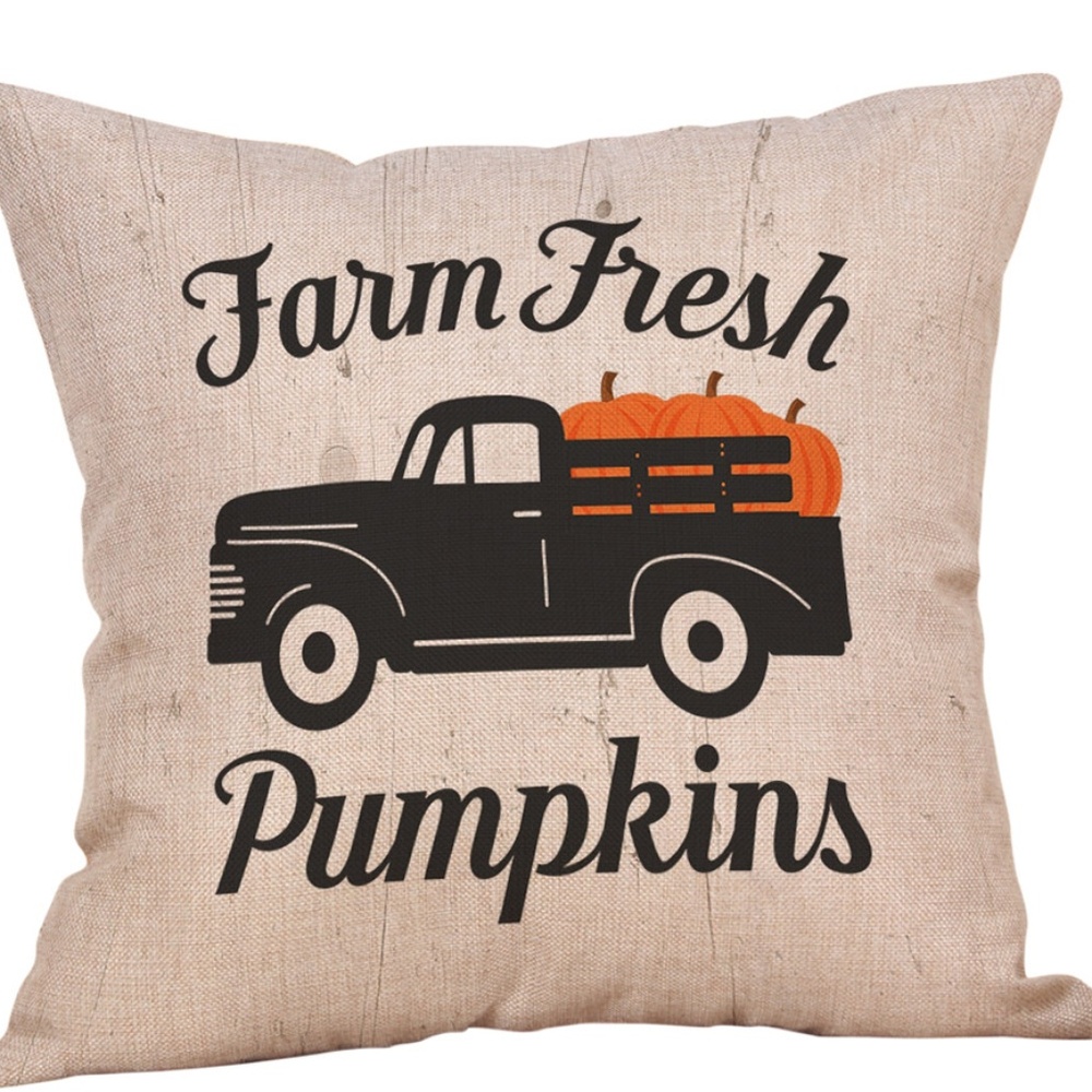 Pillow Cover- New- Fall Thanksgiving Pumpkin Truck - Picture 1 of 1